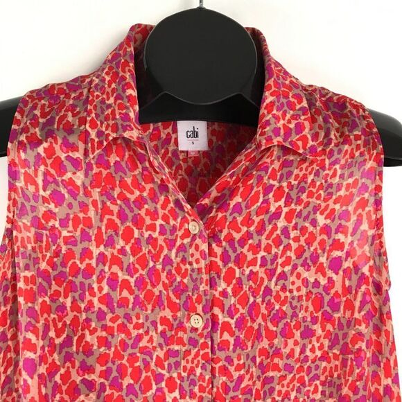 CAbi High-Low Chiffon Tank Women's Size Small Semi-Sheer Sleeveless Button Front - Picture 2 of 9